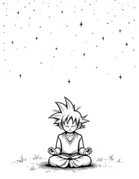 Goku meditating under a starry sky