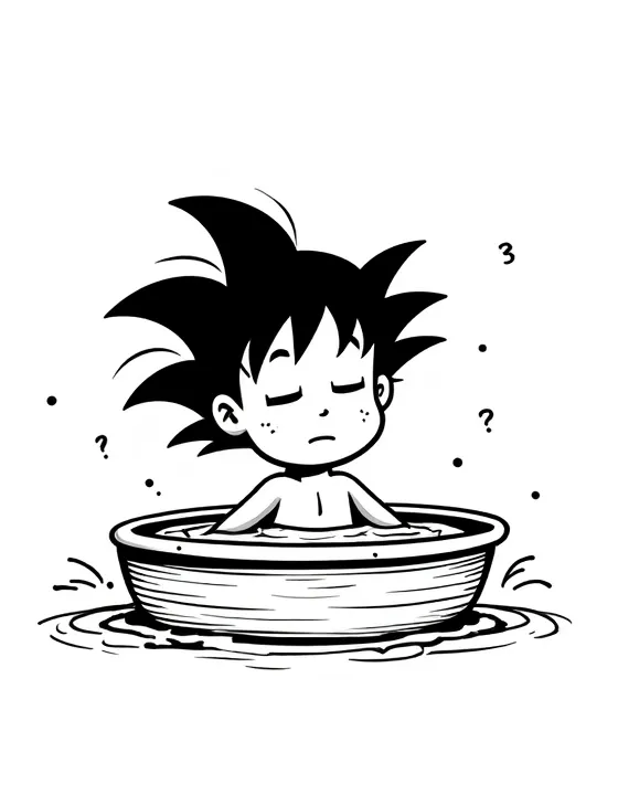 Goku relaxing in a hot spring