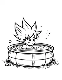 Goku relaxing in a hot spring