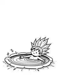 Goku relaxing in a hot spring