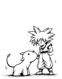 Goku rescuing a trapped animal coloring pages