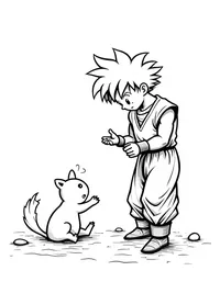 Goku rescuing a trapped animal