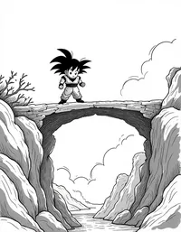 Goku saving villagers from a collapsing bridge