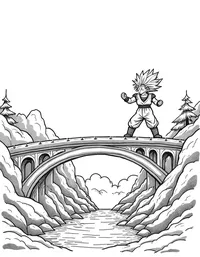 Goku saving villagers from a collapsing bridge