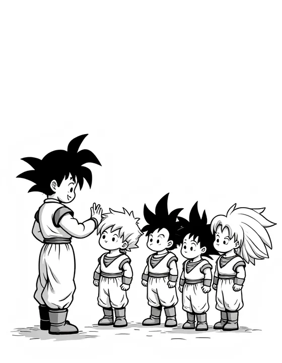 Goku teaching a group of young warriors