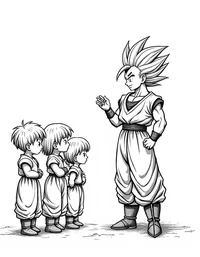 Goku teaching a group of young warriors