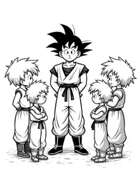 Goku teaching a group of young warriors