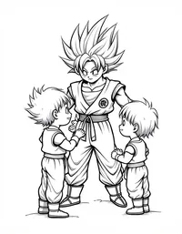 Goku teaching martial arts to children coloring pages