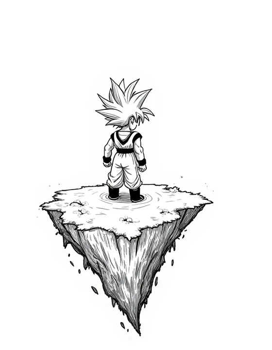 Goku training atop a floating island