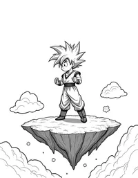 Goku training atop a floating island