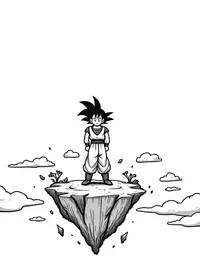 Goku training atop a floating island