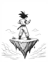 Goku training atop a floating island
