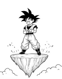 Goku training atop a floating island