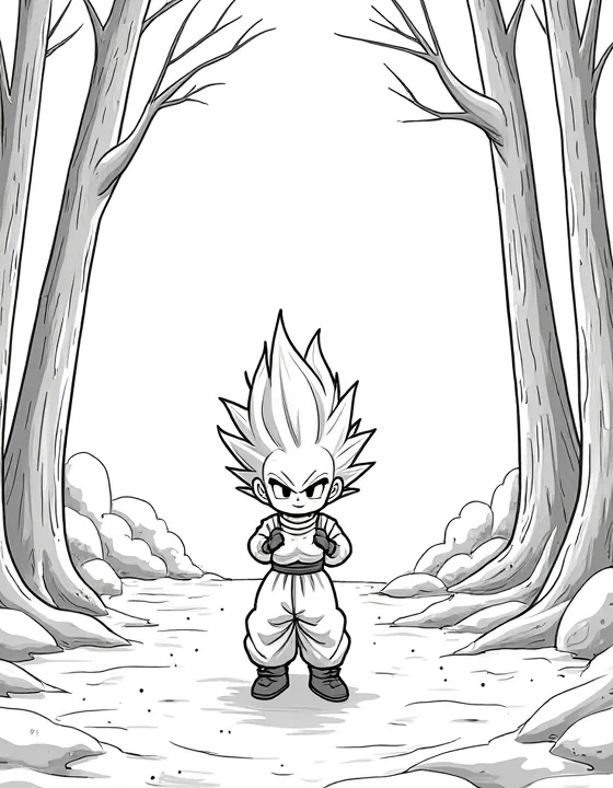 Goku training in a snowy forest