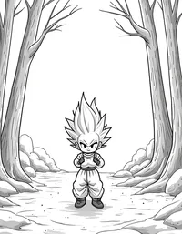 Goku training in a snowy forest coloring pages