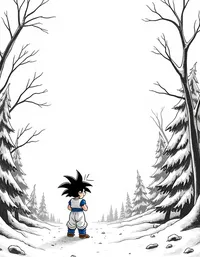 Goku training in a snowy forest