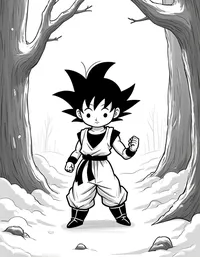 Goku training in a snowy forest