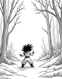 Goku training in a snowy forest