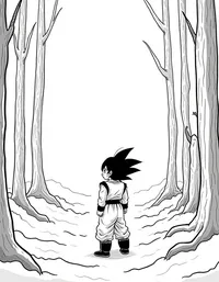 Goku training in a snowy forest