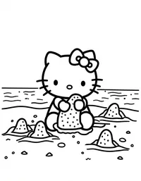 Hello Kitty building sandcastles at the beach coloring pages