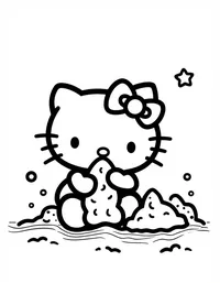 Hello Kitty building sandcastles at the beach