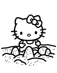 Hello Kitty building sandcastles at the beach