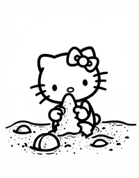 Hello Kitty building sandcastles at the beach