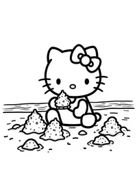 Hello Kitty building sandcastles at the beach