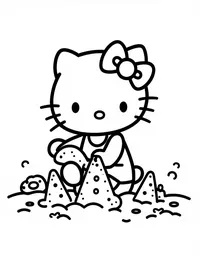 Hello Kitty building sandcastles at the beach