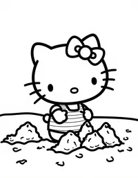 Hello Kitty building sandcastles at the beach