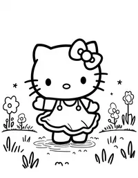 Hello Kitty dancing in a colorful field coloring pages
