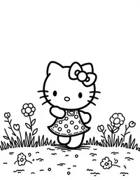 Hello Kitty dancing in a colorful field
