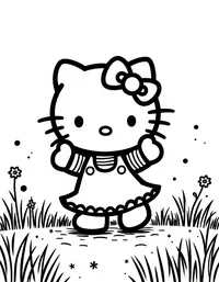 Hello Kitty dancing in a colorful field
