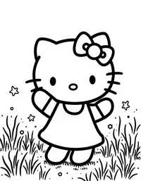 Hello Kitty dancing in a colorful field