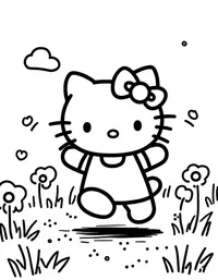 Hello Kitty dancing in a colorful field