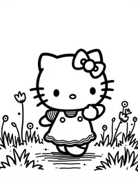 Hello Kitty dancing in a colorful field