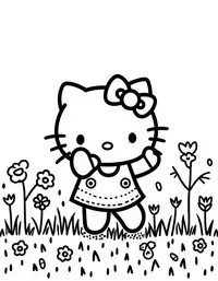 Hello Kitty dancing in a colorful field