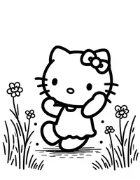 Hello Kitty dancing in a colorful field