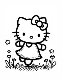 Hello Kitty dancing in a colorful field