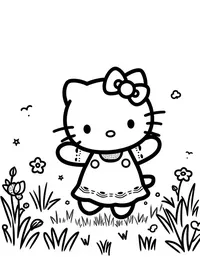 Hello Kitty dancing in a colorful field