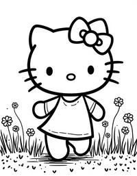 Hello Kitty dancing in a colorful field