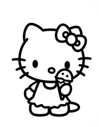 Hello Kitty enjoying ice cream on a hot day coloring pages