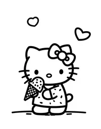 Hello Kitty enjoying ice cream on a hot day