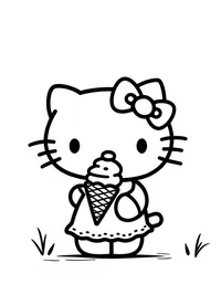 Hello Kitty enjoying ice cream on a hot day