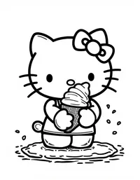 Hello Kitty enjoying ice cream on a hot day