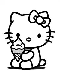 Hello Kitty enjoying ice cream on a hot day