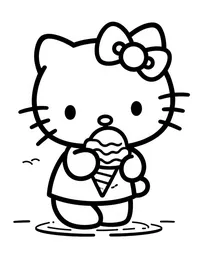 Hello Kitty enjoying ice cream on a hot day