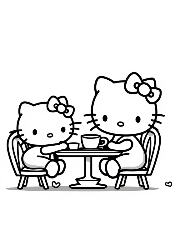 Hello Kitty having tea with friends in a café