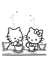 Hello Kitty having tea with friends in a café