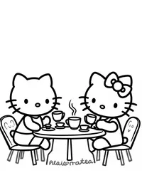 Hello Kitty having tea with friends in a café